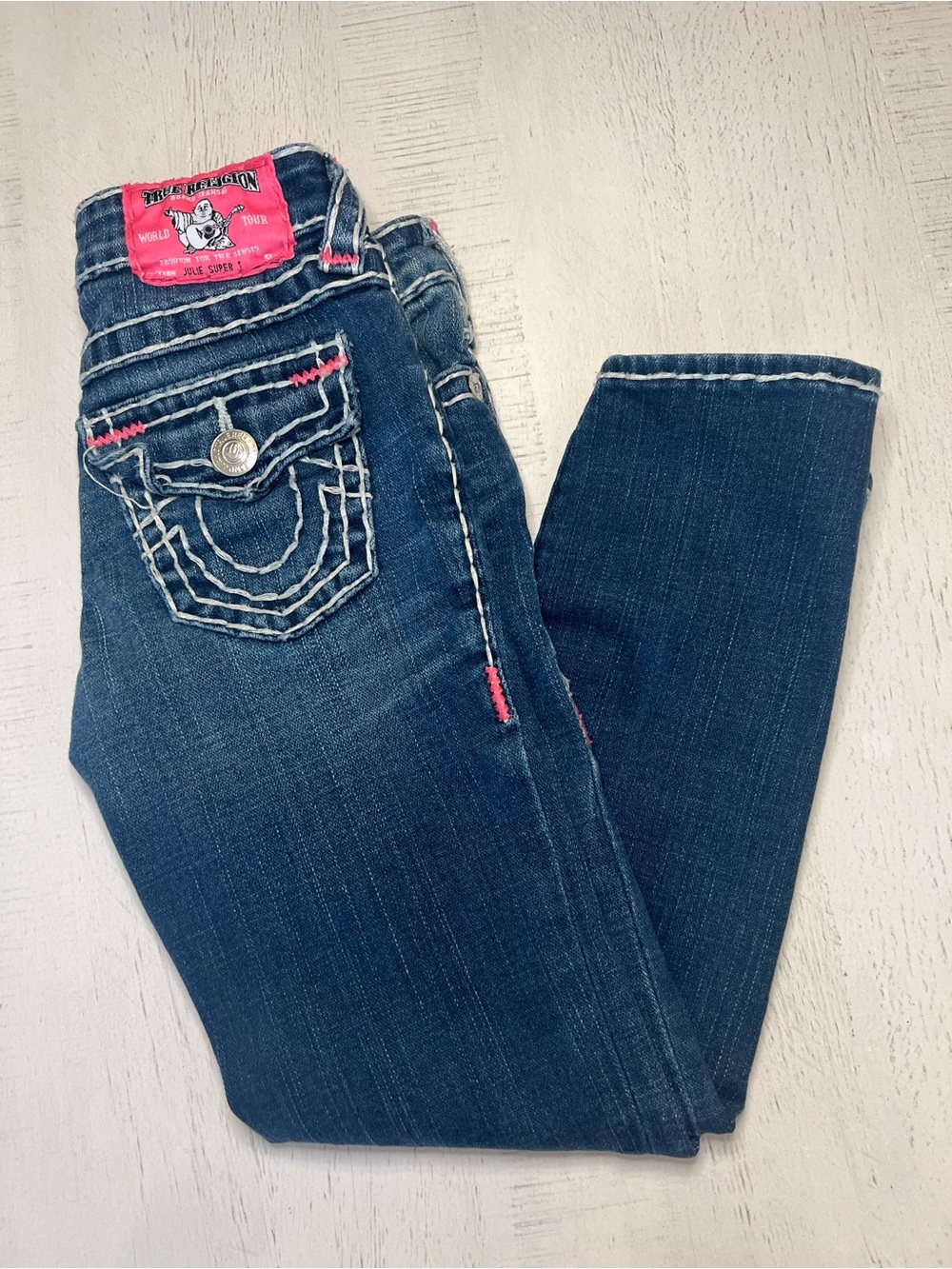 True Religion Girls Julie Super T Contrast Stitch Slim Jeans, Size 7